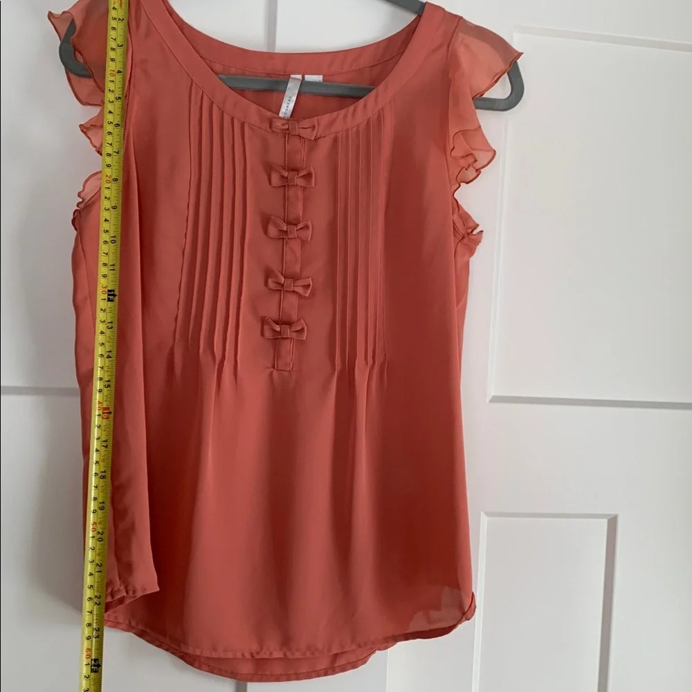 LC Lauren Conrad Coral Blouse with Ruffled Sleeves - Picture 7 of 7